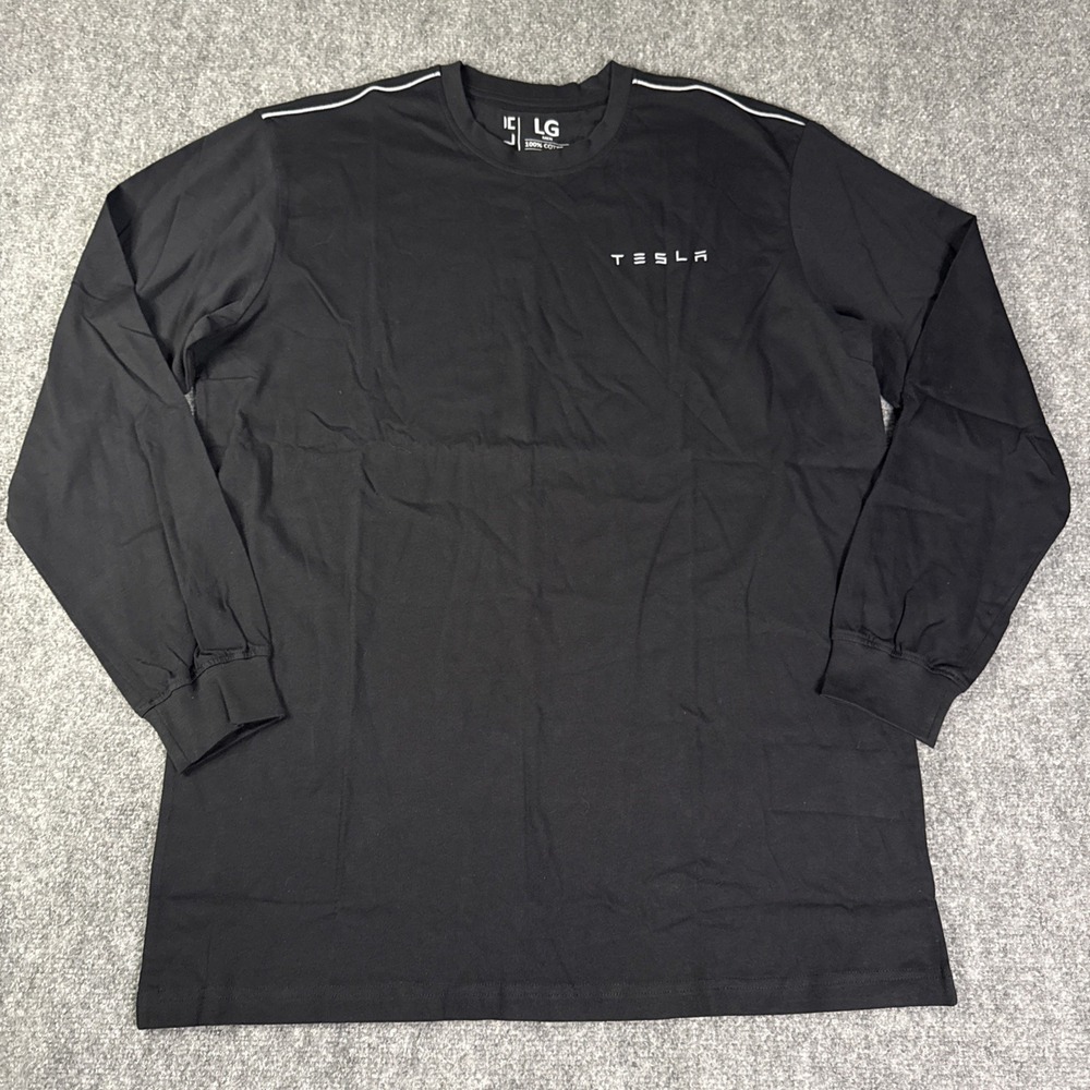 Tesla Black Long Sleeve T-Shirt Mens Size Large Reflective Logo Work
